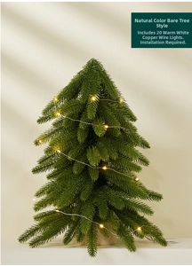 Mini artificial Nobel Fir Christmas tree with warm white LED string lights for table decor