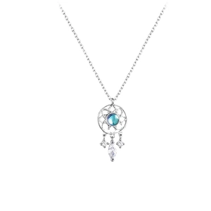 S925 sterling silver dreamcatcher necklace with moonstone and teardrop zircons