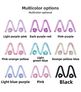 Matrix view of heatless hair curling sets in various satin colors and elastic scrunchies