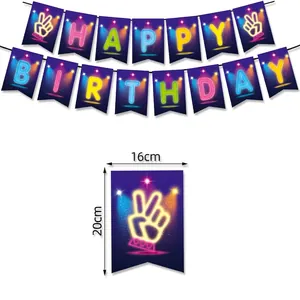 Striscione Neon Happy Birthday 16x20cm per decorazioni di feste e compleanni