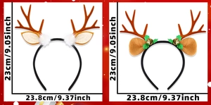 Detailed size comparison of two Christmas antler headbands with bells and holly leaves