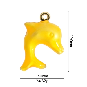 Translucent yellow dolphin pendant in 18K gold plated copper, 19x15mm ocean jewelry