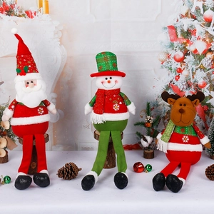 Christmas Santa Claus Snowman Reindeer Plush Dolls Long Leg Sitting Ornaments Festive Holiday Home Decor Gifts