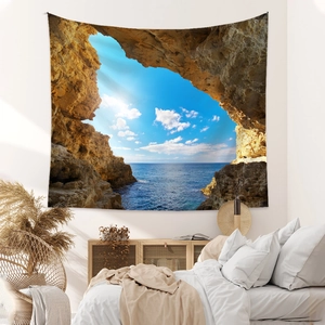 Vue détaillée d'une tapisserie murale bohème paysage de grotte marine pour décoration intérieure