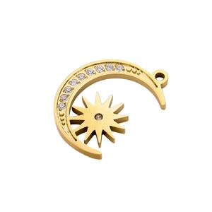 18K gold plated moon and star pendant with white cubic zirconia celestial jewelry