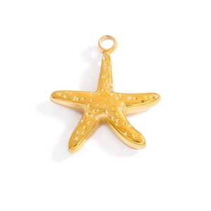 Close-up of golden starfish pendant with textured surface and durable hanging loop