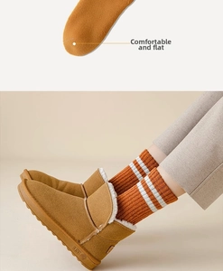 Detail of classic brown suede winter boot showing plush wool lining and smooth inner seam