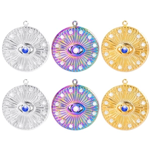 Stainless Steel Evil Eye Pendant Necklace For Women Gold Silver Rainbow Plated Rhinestone Blue Eye Medallion Personality Jewelry