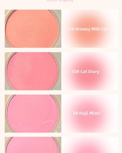 Detailed color display of three blush shades from peach pink to cool cherry blossoms