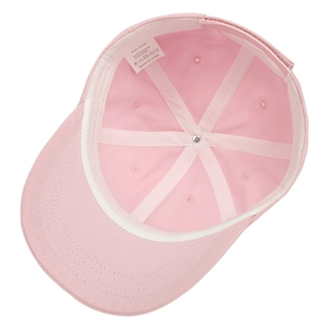 Detail of pink baseball cap interior showing white sweatband and 52cm size label