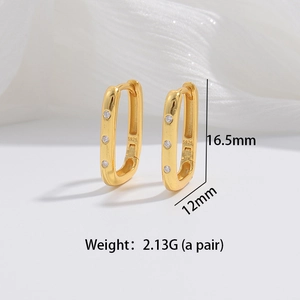 S925 sterling silver gold U-shaped earrings with zircon and square bamboo knot design