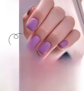 Matte lilac purple press-on nails set with 24 pieces in a square shape and flat layout