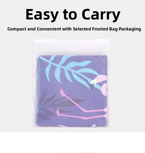 Portable frosted zipper pouch featuring a purple flamingo pattern beach towel storage
