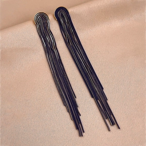 Vintage Blue Tassel Dangle Earrings Long Exaggerated Chain Copper Jewelry With 925 Sterling Silver Earring Post