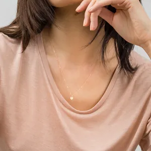 Collier Pendentif Rond en Acier Inoxydable Minimaliste pour Femmes Bijoux de Chaîne de Clavicule Plaqués Or Argent Rose