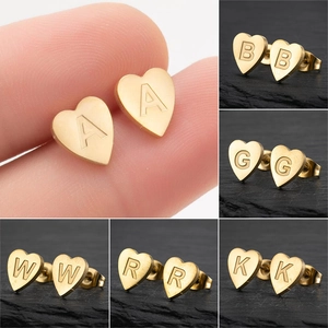 Boucles D'oreilles Coeur Acier Inoxydable Lettre Initiale Alphabet Gravée Rétro Minimaliste Bijoux Mode Personnalisés Femmes