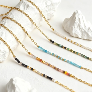 Bohemian multi-layer gold chain necklace with colorful turquoise beads and stone accents