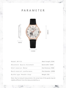 Fiche technique détaillée de la montre quartz Tadi M1133 avec bracelet en cuir noir