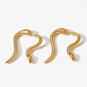 Minimalist gold 316 stainless steel snake shaped stud earrings with smooth polished finish