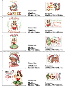 Guide des tailles des stickers de Noël avec dimensions en cm et pouces pour divers motifs