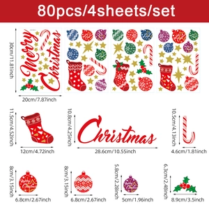 80pcs set of Christmas window stickers including stockings and candy canes, 30x20cm size
