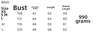 Size chart for women's knit cotton jacket featuring detailed bust and sleeve measurements