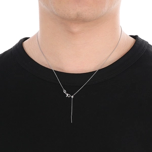 Detail of adjustable silver snake chain on a model with sliding bead for custom fit