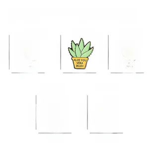 Detailed size and weight chart for fun enamel pins featuring pear and volcano designs
