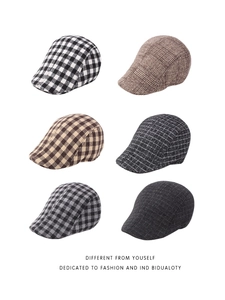 Collection of six classic British style checkered flat caps in various wool patterns