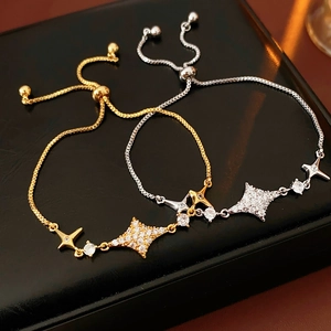 Adjustable starburst bracelets in gold and silver finish with sparkling zircon stones