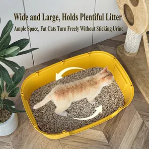 Extra large open-top yellow litter box for cats with high walls for splash prevention