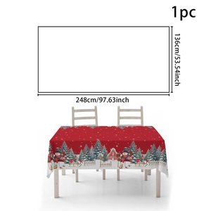Detailed view of red Christmas tablecloth with snowman pattern and 248x136cm dimensions