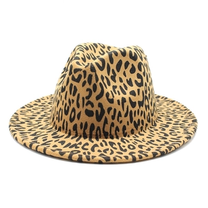 Classic leopard print fedora hat in warm tan felt with a structured wide brim style
