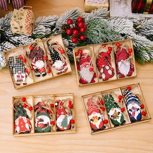 Christmas Gnome Hanging Ornaments Painted Wooden Gnomes With Hemp Rope And Wood Beads For Tree Holiday Decoration