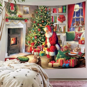 Detailansicht eines Weihnachts-Wandteppichs mit Weihnachtsmann-Motiv als Zimmerdekoration