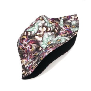Outdoor reversible bucket hat with psychedelic fractal print and sun protection features