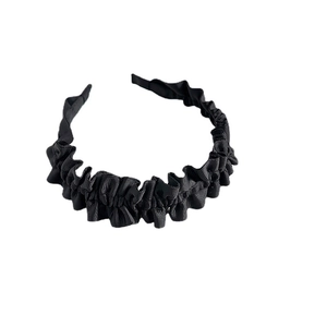 French style pleated wavy headband in black fabric with a stylish ruffled design