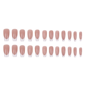 Faux ongles French tip rose nude, forme ballerine, ensemble de 24 pièces élégantes