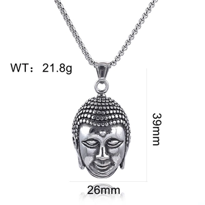Detailed specs of ethnic Buddha head pendant in stainless steel with weight and dimensions