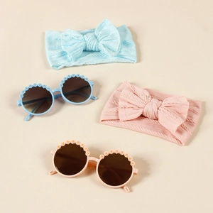 Kleinkind Kinder Strick Schleife Stirnband Blumen Sonnenbrille Für Mädchen Sommer Strand Reise Mode Kopfschmuck Brille Schmuck