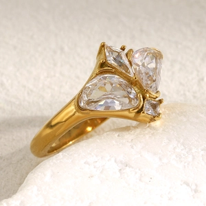 Detail of 18K gold-plated butterfly ring with large marquise and pear zircon stones