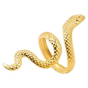 Bague serpent ajustable en acier inoxydable 304 dorée avec motif d'écailles texturées