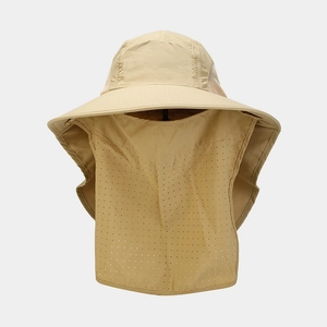 Chapeau de soleil extérieur avec masque et protège-nuque pour protection UV en tissu kaki