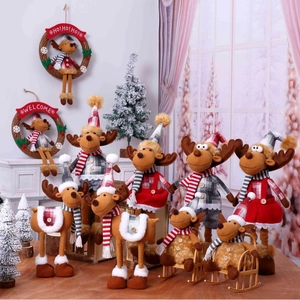 Christmas plush reindeer doll set in red and grey with long legs for festive home decor