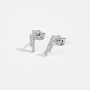 Minimalist S925 sterling silver bar stud earrings with cubic zirconia stones on white background