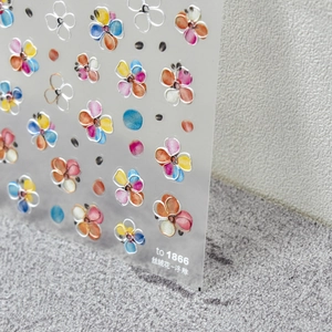 5D embossed floral nail stickers with colorful 3D velvet flower patterns model TO-1866