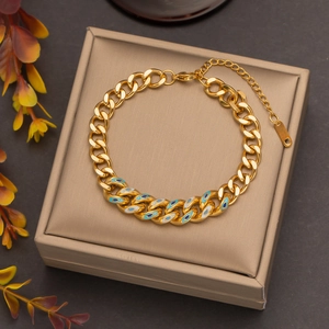Bracelet double couche en acier doré avec breloques œil du diable bleu et blanc chic