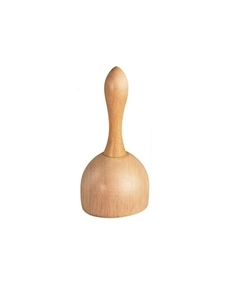 Detail of wooden body sculpting tool showing natural wood grain and smooth polished surface