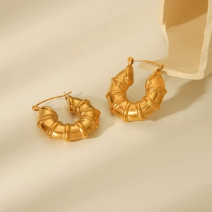 Minimalist gold hollow bamboo-style earrings made of durable stainless steel