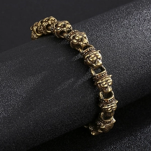 Retro rock style tiger head link bracelet in antique gold finish for men